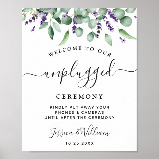 Eucalyptus Lavender Unplugged Wedding Ceremony Poster (Voorkant)