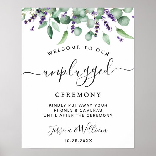 Eucalyptus Lavender Unplugged Wedding Ceremony Poster (Voorkant)