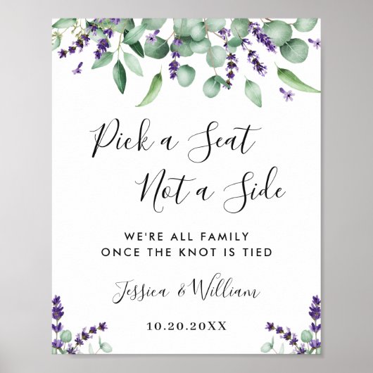 Eucalyptus Lavender Wedding Ceremony Seating Poster (Voorkant)