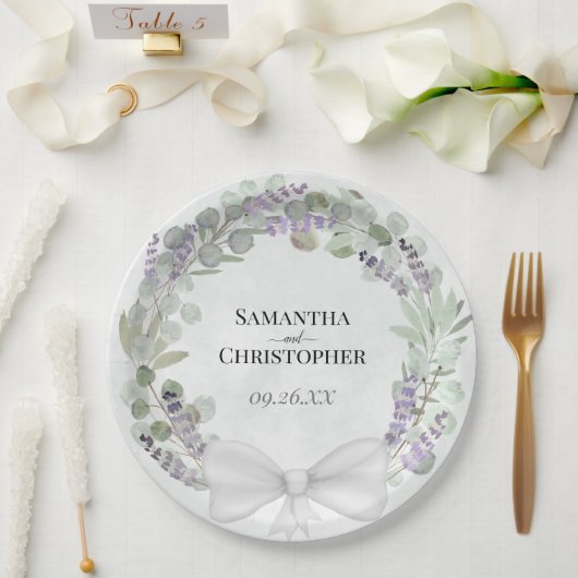 Eucalyptus & Lavender Wreater Waterverf Wedding Papieren Bordje (Huwelijk)