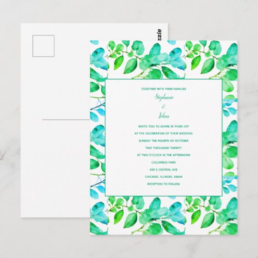 Eucalyptus Leaf Art Green Blauwgroen Dusty Blue We Briefkaart (Voorkant / Achterkant)