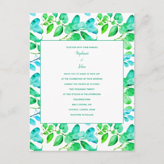 Eucalyptus Leaf Art Green Blauwgroen Dusty Blue We Briefkaart (Voorkant)