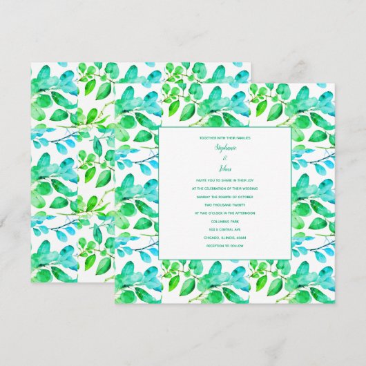 Eucalyptus Leaf Art Green Blauwgroen Dusty Blue We Feestdagenkaart (Voorkant / Achterkant)