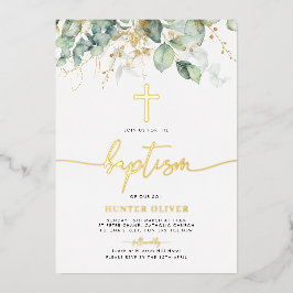 Eucalyptus Leaf Baptism Christening Folie Folie Uitnodiging