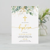 Eucalyptus Leaf Baptism Christening Folie Folie Uitnodiging (Staand Voorkant)