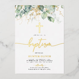 Eucalyptus Leaf Baptism Christening Folie Uitnodiging