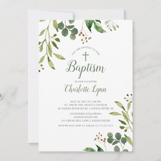 Eucalyptus Leaf Baptisme Invitation Kaart (Voorkant)