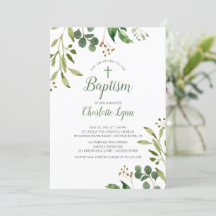 Eucalyptus Leaf Baptisme Invitation Kaart