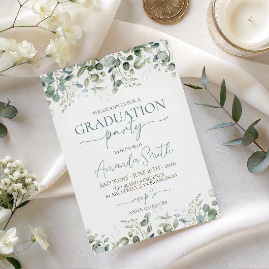 Eucalyptus Leaf Border Graduation Invite Kaart