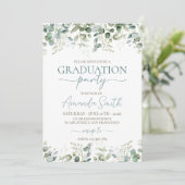 Eucalyptus Leaf Border Graduation Invite Kaart (Staand voorkant)