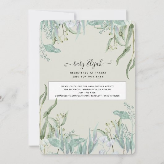 Eucalyptus Leaf Bossen Deer Fox Baby Virtual Showe Kaart (Achterkant)