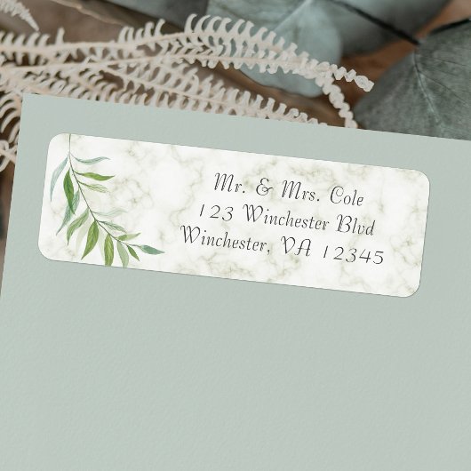 Eucalyptus Leaf Botanical Marble Wedding Etiket