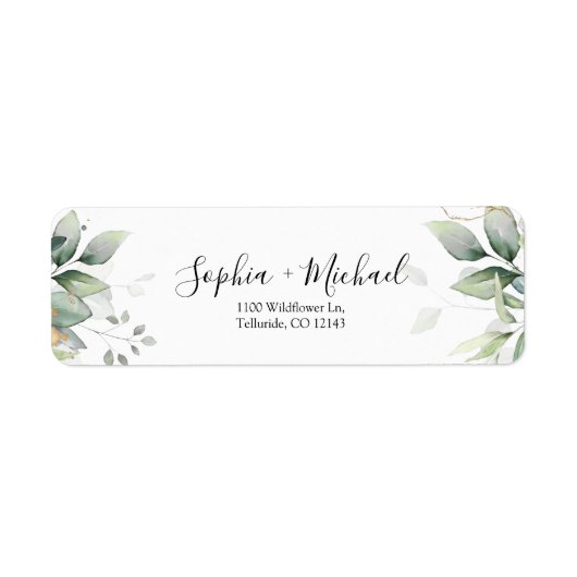 Eucalyptus Leaf Bruiloft Retouradres Label (Voorkant)