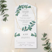 Eucalyptus Leaf Elegant Geometric Wedding All In One Uitnodiging