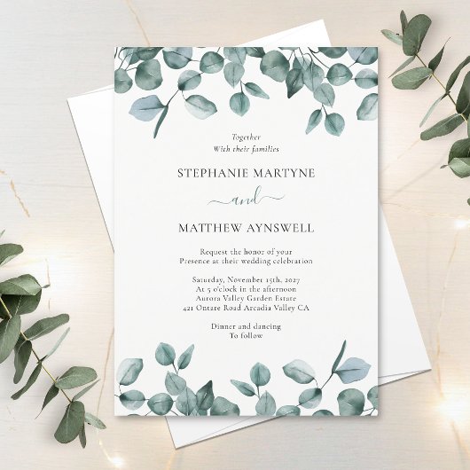 Eucalyptus Leaf Foliage Modern Wedding Kaart