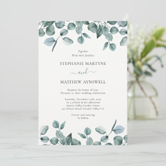 Eucalyptus Leaf Foliage Modern Wedding Kaart (Staand voorkant)