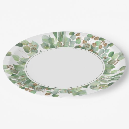 Eucalyptus Leaf Gold Glitter Greenery Wedding Papieren Bordje (Gekanteld)