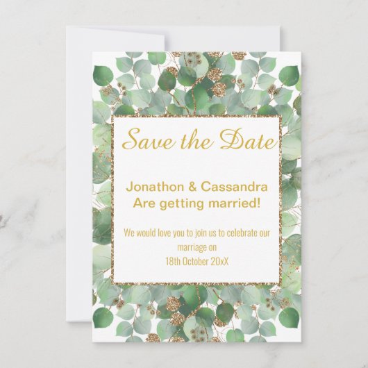 EUCALYPTUS LEAF GOLD SAGE SQUARE BEWAREN DE DATUM (Voorkant)