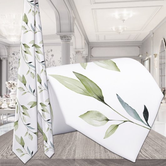 Eucalyptus Leaf Greenery Elegance White Wedding Stropdas