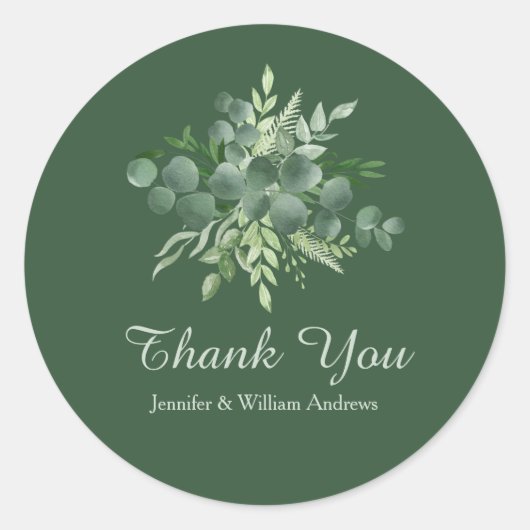 Eucalyptus Leaf Natuur Greenery Script Hartelijk d Ronde Sticker (Voorkant)