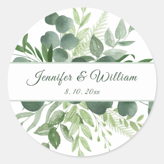 Eucalyptus Leaf Natuur Greenery Script Ronde Sticker (Voorkant)
