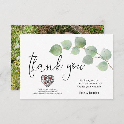 Eucalyptus Leaf Script Foto QR Code Hartelijk dank Bedankkaart (Voorkant / Achterkant)