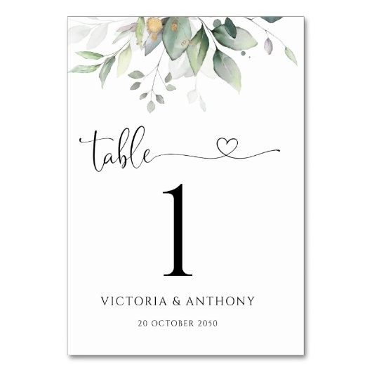 Eucalyptus Leaf Tafel Nummers Kaart (Voorkant)