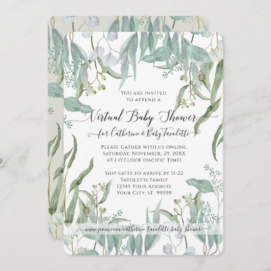 Eucalyptus Leaf Woodsy Foliage Baby Virtual Shower Kaart (Voorkant / Achterkant)