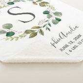 Eucalyptus Leafy Wreator Baby Monogram Birth Stats Sherpa Deken (3/4)