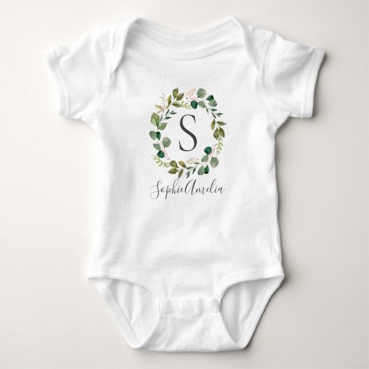 Eucalyptus Leafy Wreatsnaam Baby Romper (Voorkant)