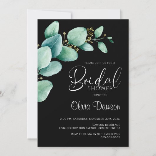 Eucalyptus Leaves Black Vrijgezellenfeest Kaart (Voorkant)