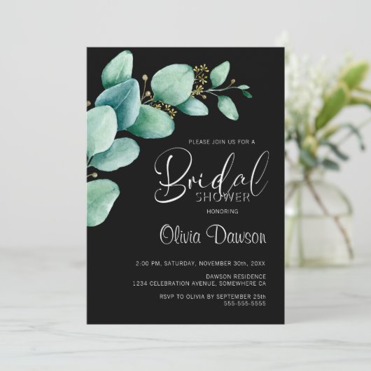 Eucalyptus Leaves Black Vrijgezellenfeest Kaart (Staand voorkant)