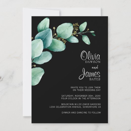 Eucalyptus Leaves Black Weddenschap Kaart (Voorkant)