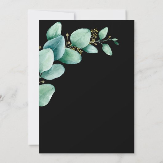 Eucalyptus Leaves Black Wedding Save the Date (Achterkant)