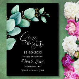 Eucalyptus Leaves Black Wedding Save the Date