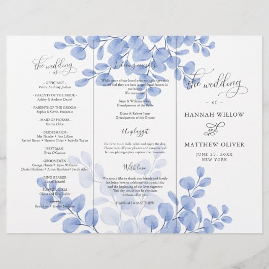 Eucalyptus Leaves Blue Botanical Wedding Ceremony (Voorkant)