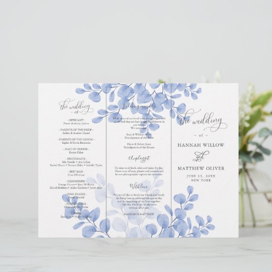 Eucalyptus Leaves Blue Botanical Wedding Ceremony (Staand voorkant)