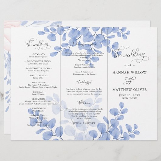 Eucalyptus Leaves Blue Botanical Wedding Ceremony (Voorkant / Achterkant)
