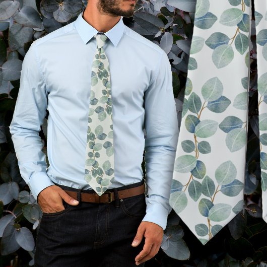 Eucalyptus Leaves Botanical Grooms Necktie Stropdas