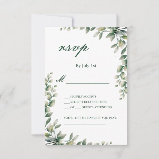 Eucalyptus leaves botanical rsvp wedding card kaartje (Voorkant)