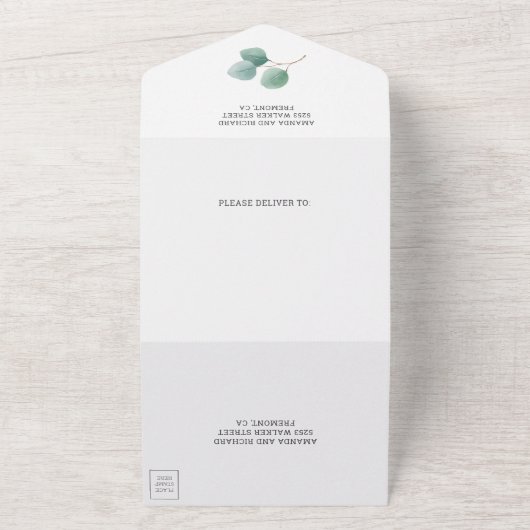 Eucalyptus Leaves Branch Foliage Wedding All In One Uitnodiging (Buitenkant)