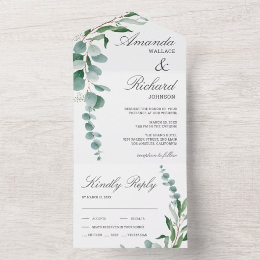 Eucalyptus Leaves Branch Foliage Wedding All In One Uitnodiging (Binnen)