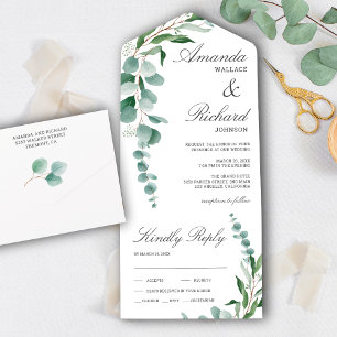 Eucalyptus Leaves Branch Foliage Wedding All In One Uitnodiging