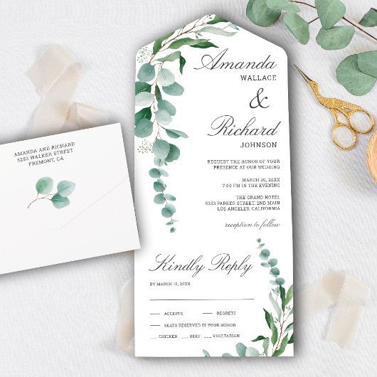 Eucalyptus Leaves Branch Foliage Wedding All In One Uitnodiging