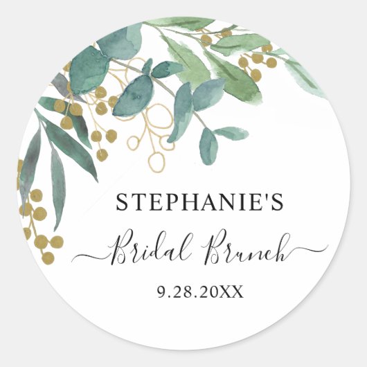Eucalyptus Leaves Bridal Brunch Ronde Sticker (Voorkant)