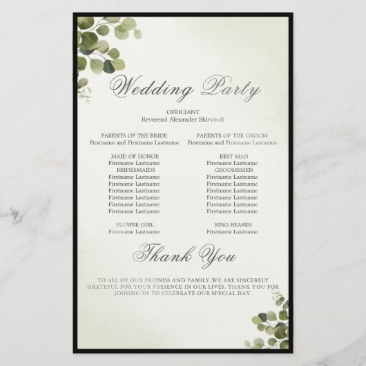 Eucalyptus Leaves Budget Wedding Program Kaart (Achterkant)
