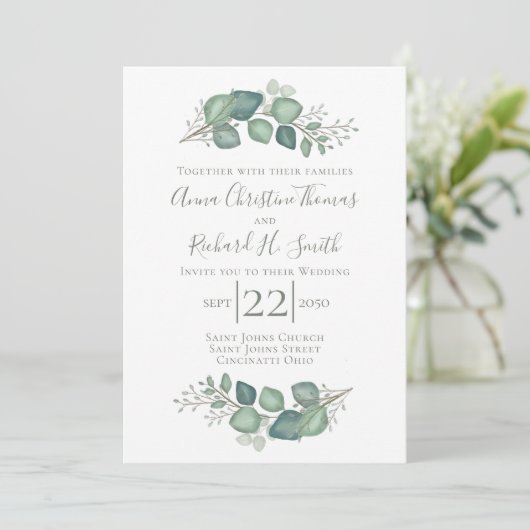 Eucalyptus Leaves Elegant Greenery Foliage Kaart (Staand voorkant)