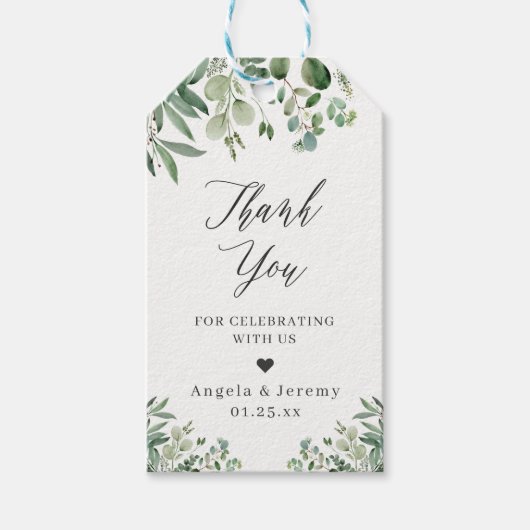 Eucalyptus Leaves Elegant Greenery Hartelijk dank Cadeaulabel (Voorkant)