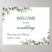 Eucalyptus Leaves Elegant Wedding Welcome Sign Poster (Voorkant)