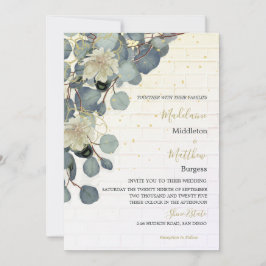 Eucalyptus Leaves Floral Brick Rustic Gold Wedding Kaart